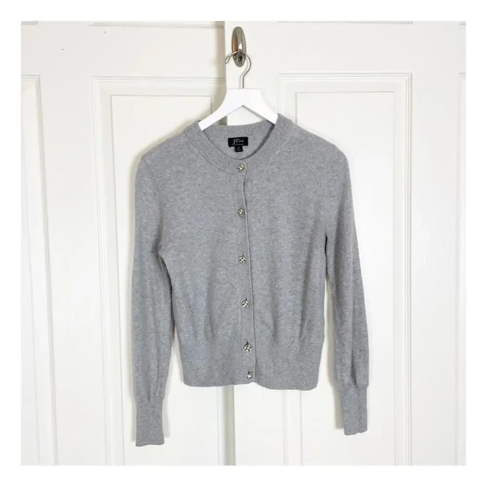 J. Crew Jewel Button 100% Cashmere Gray Cardigan - Picture 2 of 9